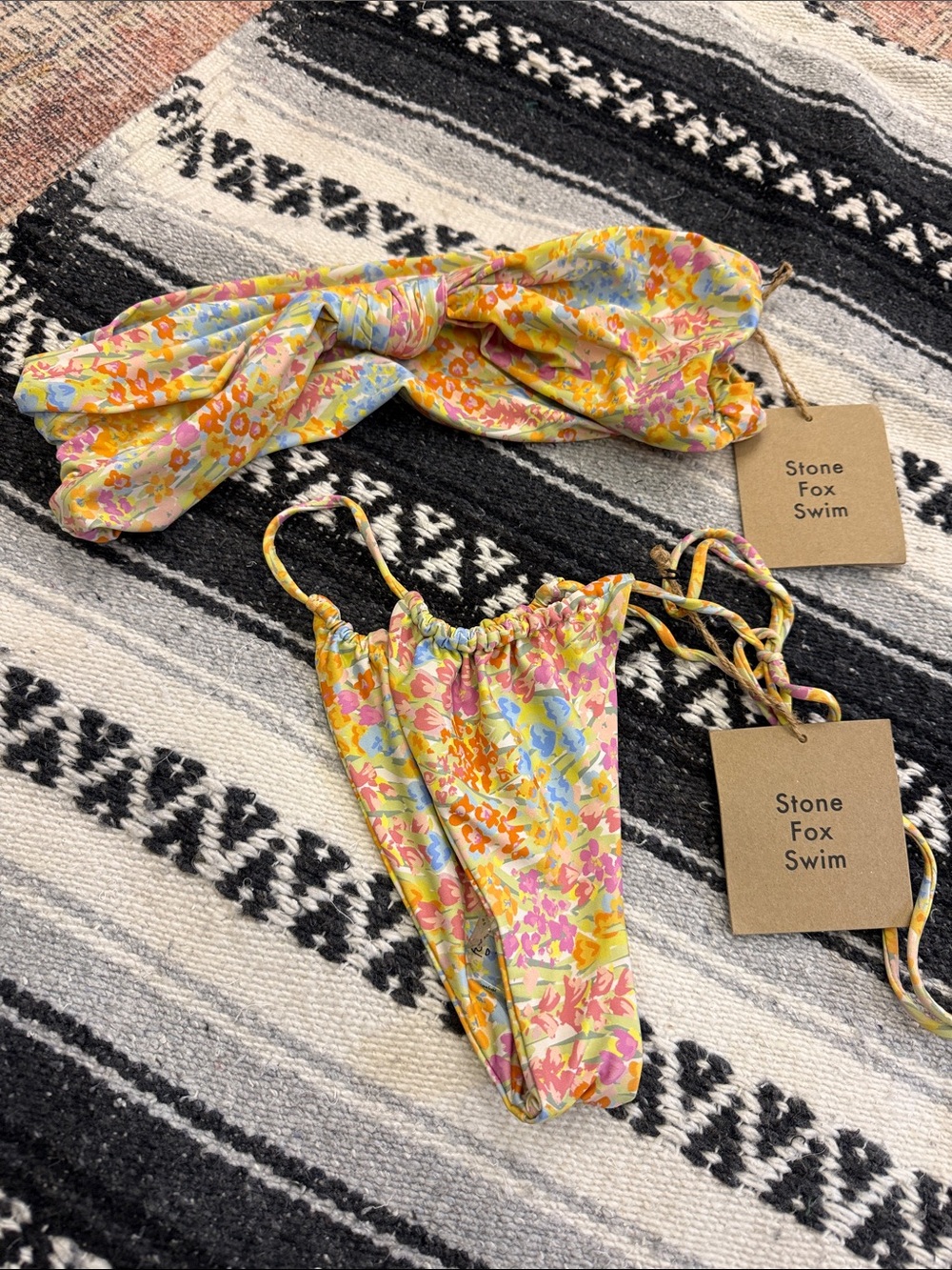 Stone Fox Swim Yellow Floral Tie Bikini Set